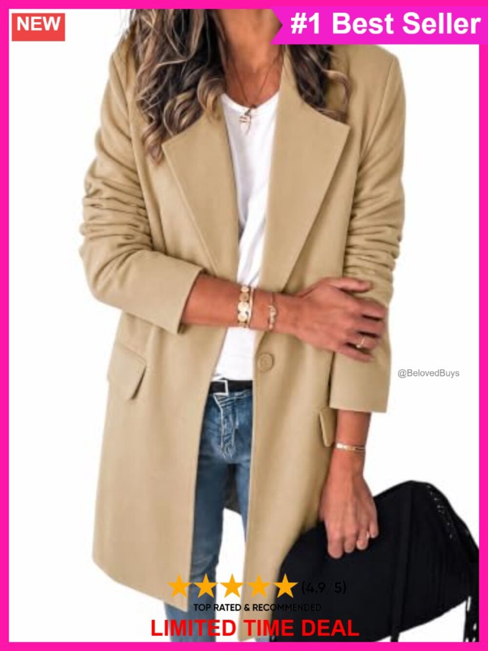 Cicy Bell Womens Long Blazer Open Front Lapel Business Casual Suit Jacket